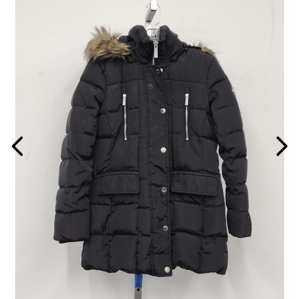 Michael Kors Black Quilted Faux-Fur Hooded Puffer Coat